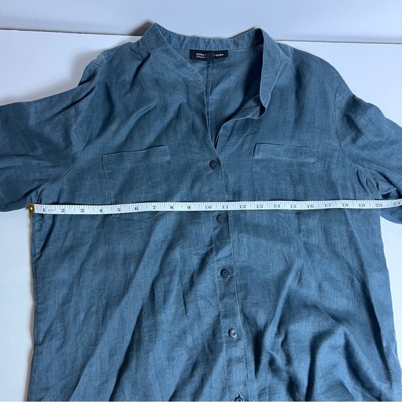Jones New York Blue Linen Collarless Button Down Shirt w/ Breast Pockets Size 14 - Picture 8 of 10